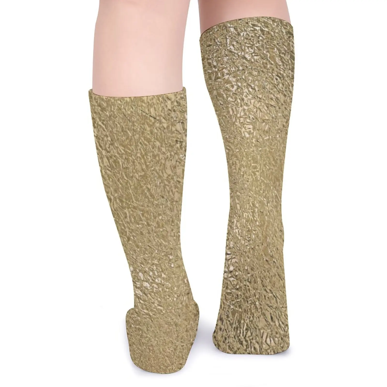 Gold Faux Metallic Print Stockings Girls Golden Glitter Socks Medium SoftTrendy Socks Climbing Non Skid Printed Socks Gift Idea