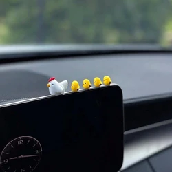 5PC Car interior decoration accessories, cute female cartoon figurines, rear mirror, air outlet, mini yellow chicken