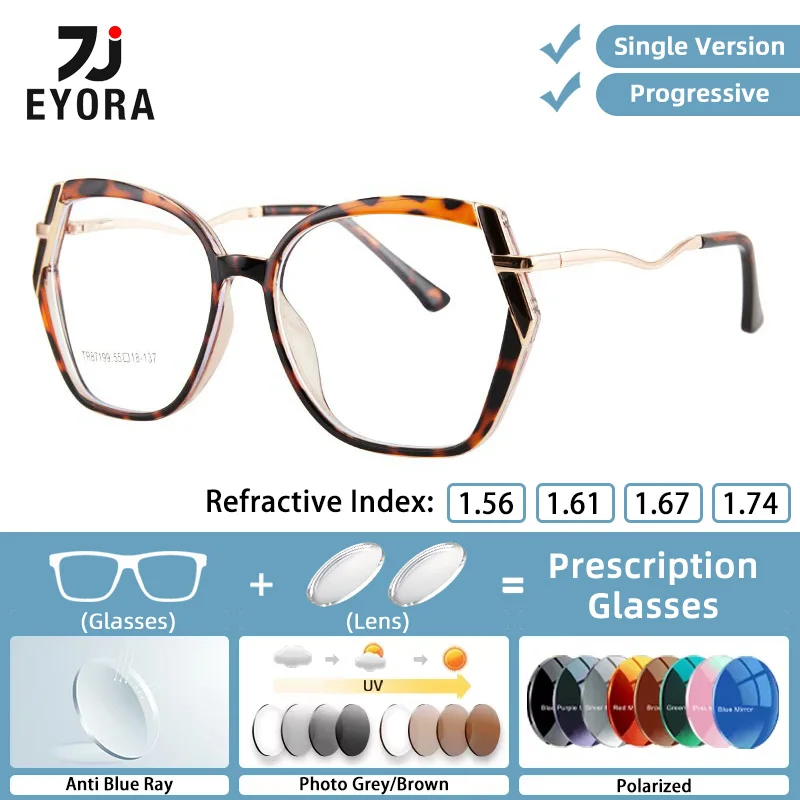 

EYORA High Elasticity TR90-Metal Round Reading Glasses Myopia Eyewear Hyperopia Anti Blue Ray Progressive Photochromic Eyewear