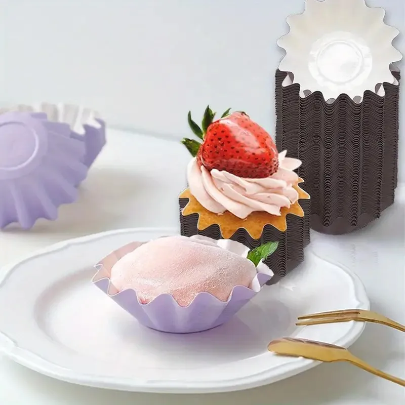 100pcs Disposable Muffin Cups Egg Tart Molds Heat Resistant Cupcake Cups Thickened Paper Cupcake Liners Tart Molds Baking Tools