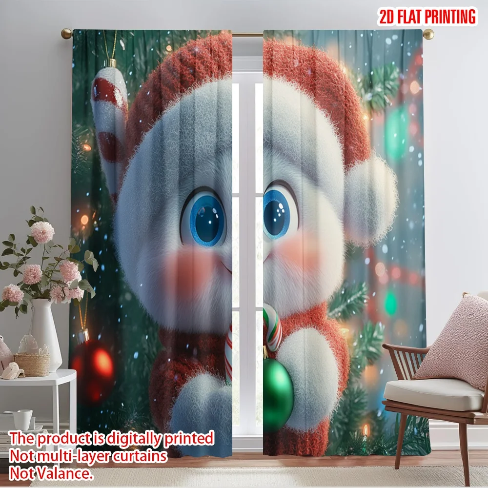 2pcs,2D plane printing Curtains&Window Treatment Cute Snowman Christmas Festive Celebration (3) Polyester Easy Install (without