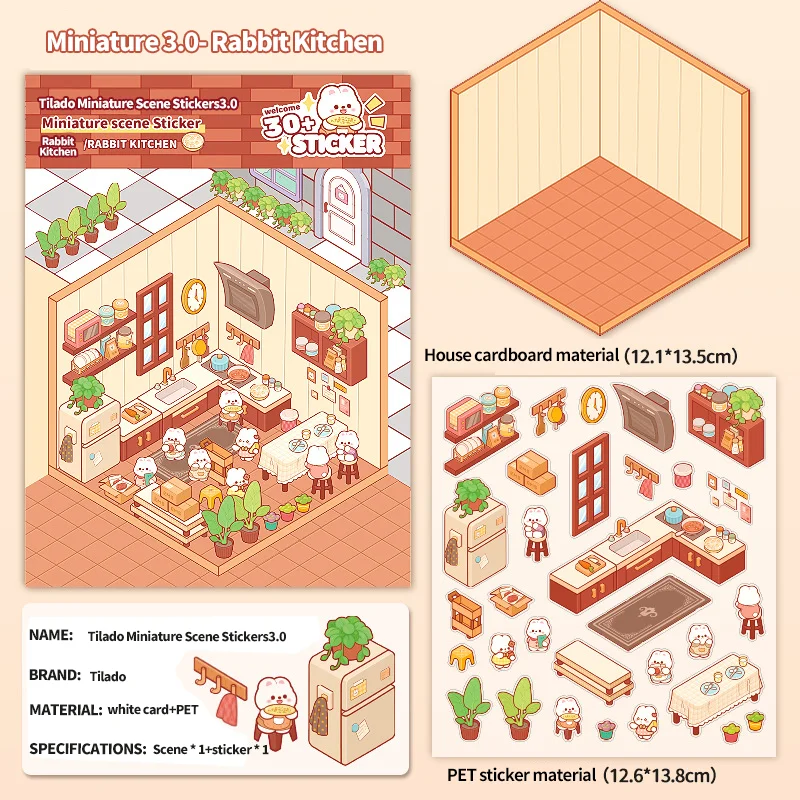 Miniature Scene Handmade Notebook Stickers No Cut Scenery 3D Stackable Stereoscopic Cottage Hand Notebook Stickers