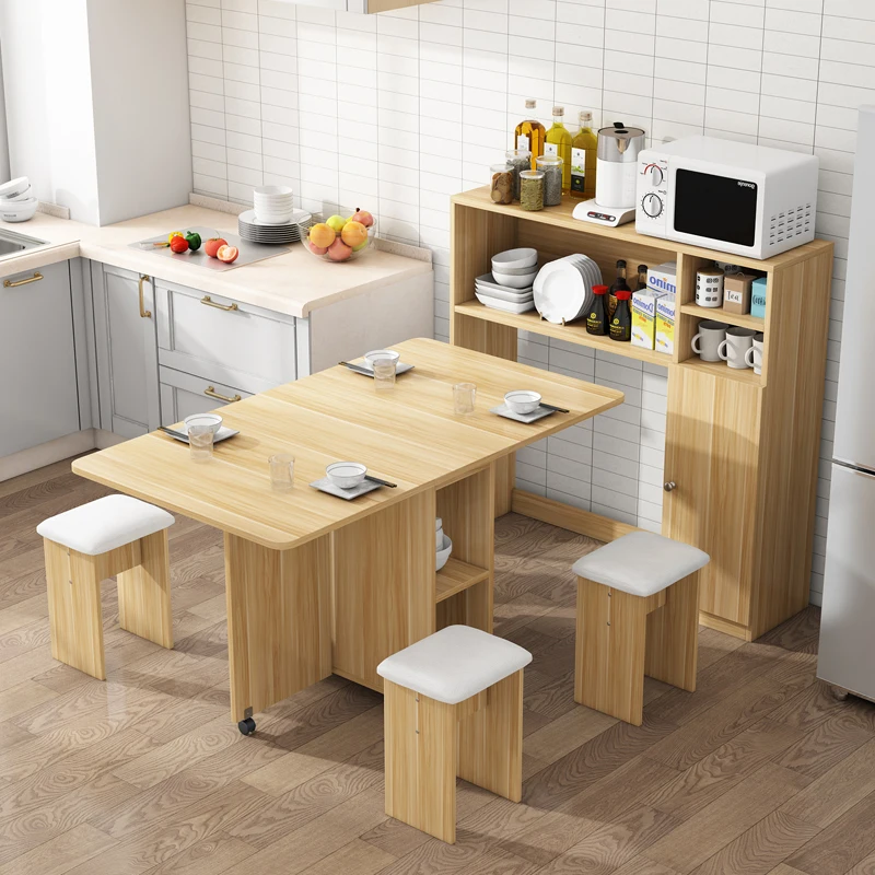 Folding dining table, small unit, movable dining table edge cabinet combination of microwave oven cabinet dining table and chair