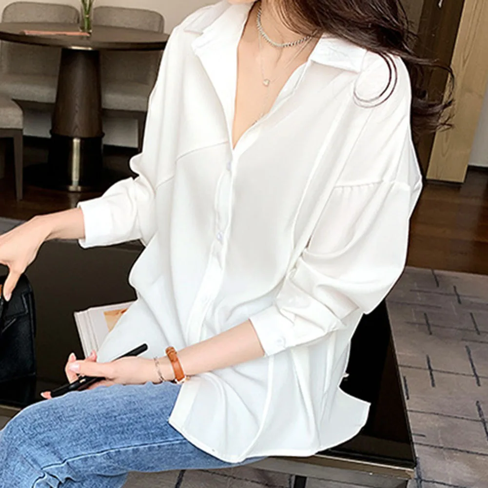 

Lightweight chiffon shirt with longsleeved design minority style for casual spring summer wear polyester fabric