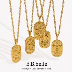 E.B.belle 2024 Fashion Casting Zircon Zodiac Sign Bright Necklace For Woman Neck Jewelry Stainless Steel Constellation Necklaces