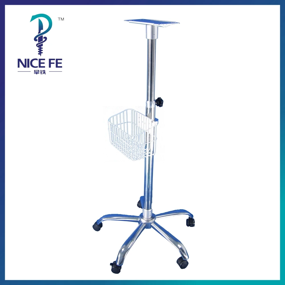 Medical Standing Trolley Rolling Cart Stainless Manual Lifter Trolley