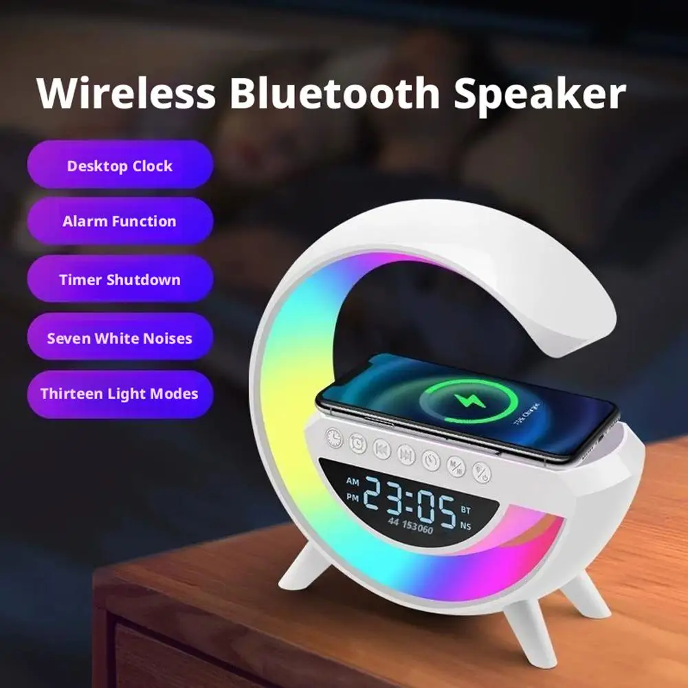 RGB Bluetooth Speaker Multi functional Wireless Charging Home Alarm Clock Atmosphere Light Wireless Charger Stand Pad