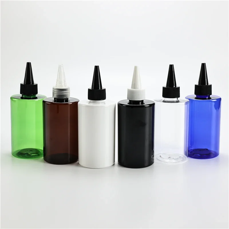 

Multicolor 200ML X 25 Empty Chunky Plastic Flat Shoulder Bottle With Pointed Mouth Cap Massage Oil Shampoo Lotion PET Containers