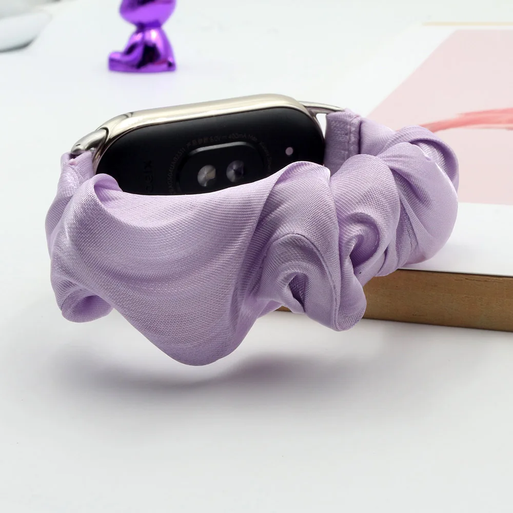 Purple Nylon Watch Strap Scrunchie Bracelet for Xiaomi Mi Smart Band 8/9 NFC Elastic Soft Fabric Replacement Wristband Scrunchy