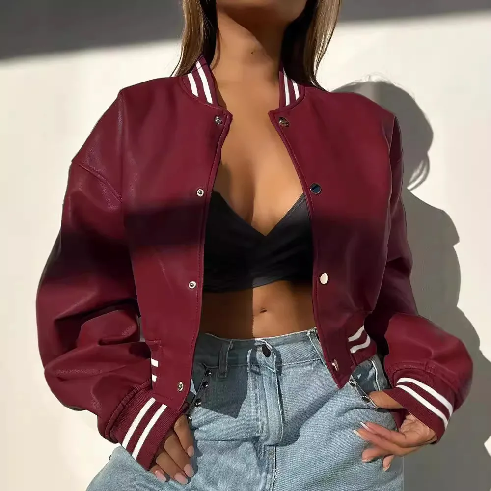 Vestes en Pu imprimées pour femmes, manteaux à simple boutonnage, manteau en Faux cuir, col montant, manches longues, Streetwear élégant pour dames, automne