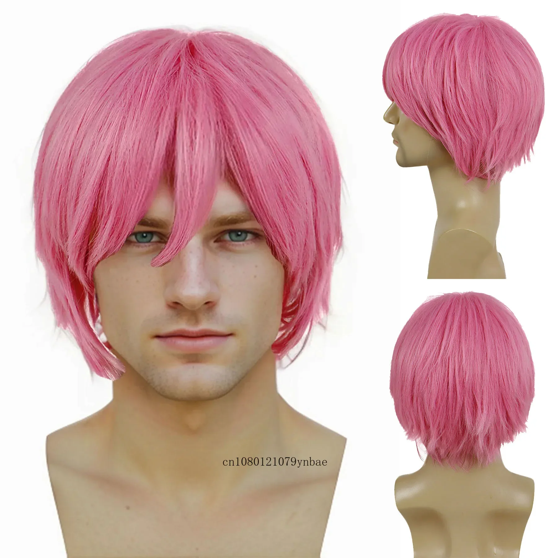 

Synthetic Hair Short Pink Men's Wig with Bangs Kisumi Cosplay Wigs for Halloween Christmas Event Costume Party Natural Looking