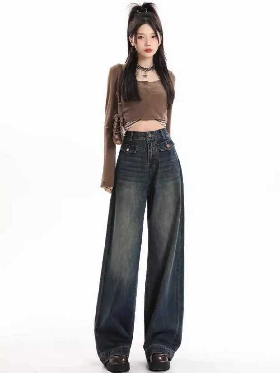 

High Waist Wide Leg Denim Jeans Women's Spring Autumn New Loose Slimming Drapey Floor-Length Straight Leg Pants
