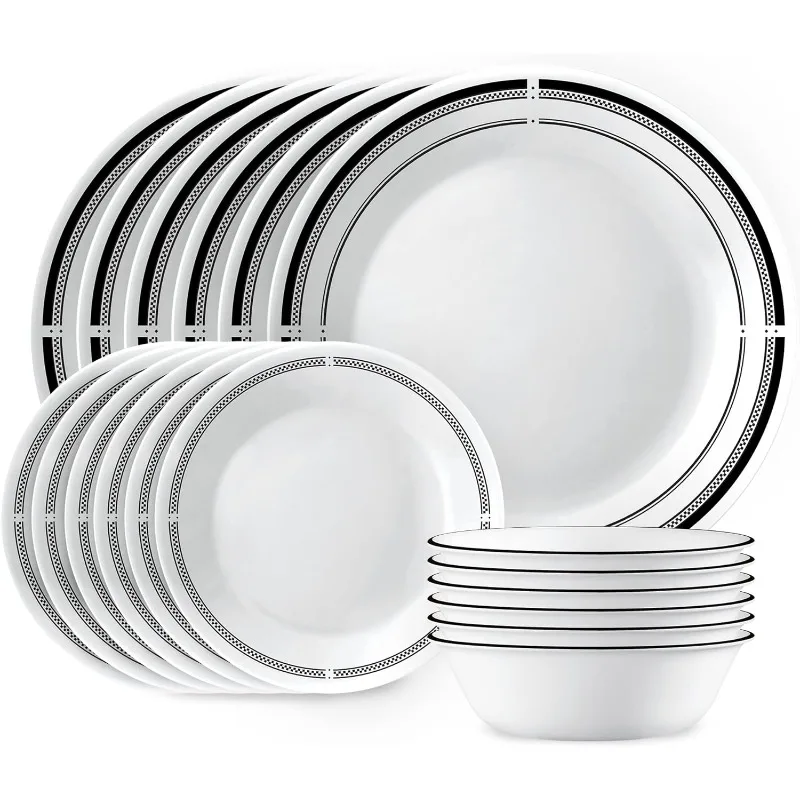 

Round Dinnerware Set, Service , Lightweight Round Plates and Bowls Set, Vitrelle Triple Layer Glass,