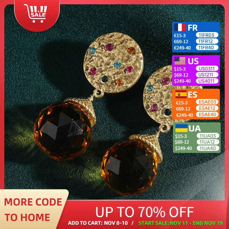 

Vintage Yellow Crystal Big Ball Drop Earring Gold Color Rhinestone Antique Jewelry Trends 2025 Unique Luxury Christmas Party