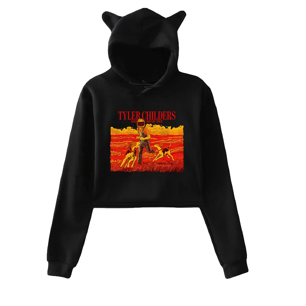 

Tyler Childers Send in the Hounds Tour Merch Pullover Cat Ears Hoodie Long Sleeve Sweatshirts Female Crop Top Women's Clothes