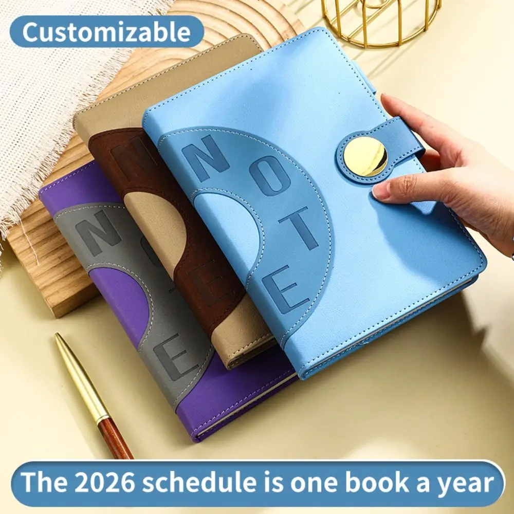 English 2026 Schedule Planner Notepad 12 Months Bookmark 365 Days Efficiency Notebook Wear-resistant PU Leather Cover