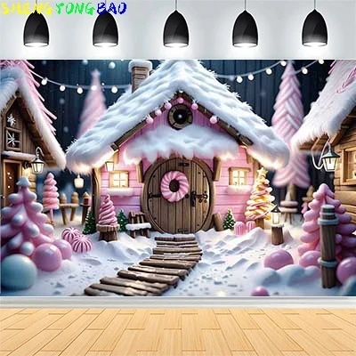 

Christmas Day New Year Party Photography Backdrops Prop Window Living Room Xmas Tree Display Cabinet Photo Background KJ-03