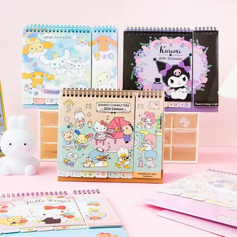 2024 New Sanrio Hello Kitty Kuromi Cinnamoroll Desk Calendar Kawaii Melody Pochacco Little Twin Star Hangyodon Keroppi Calendar