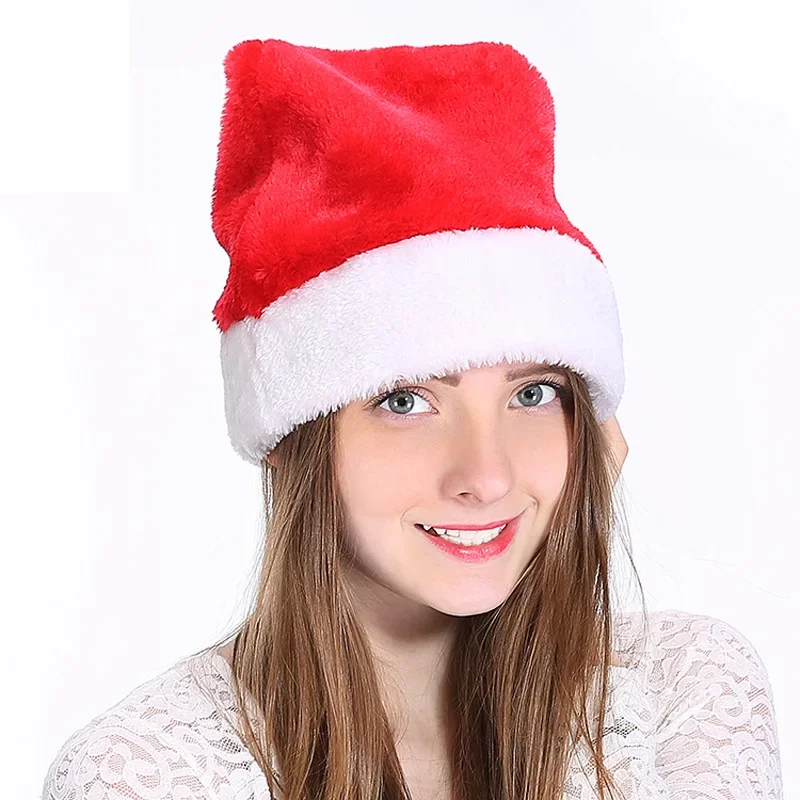 

High Quality Christmas Xmas Soft Hat Santa Claus Red Short Plush Noel Hat Merry Christma Decor Gift Happy New Year 2025