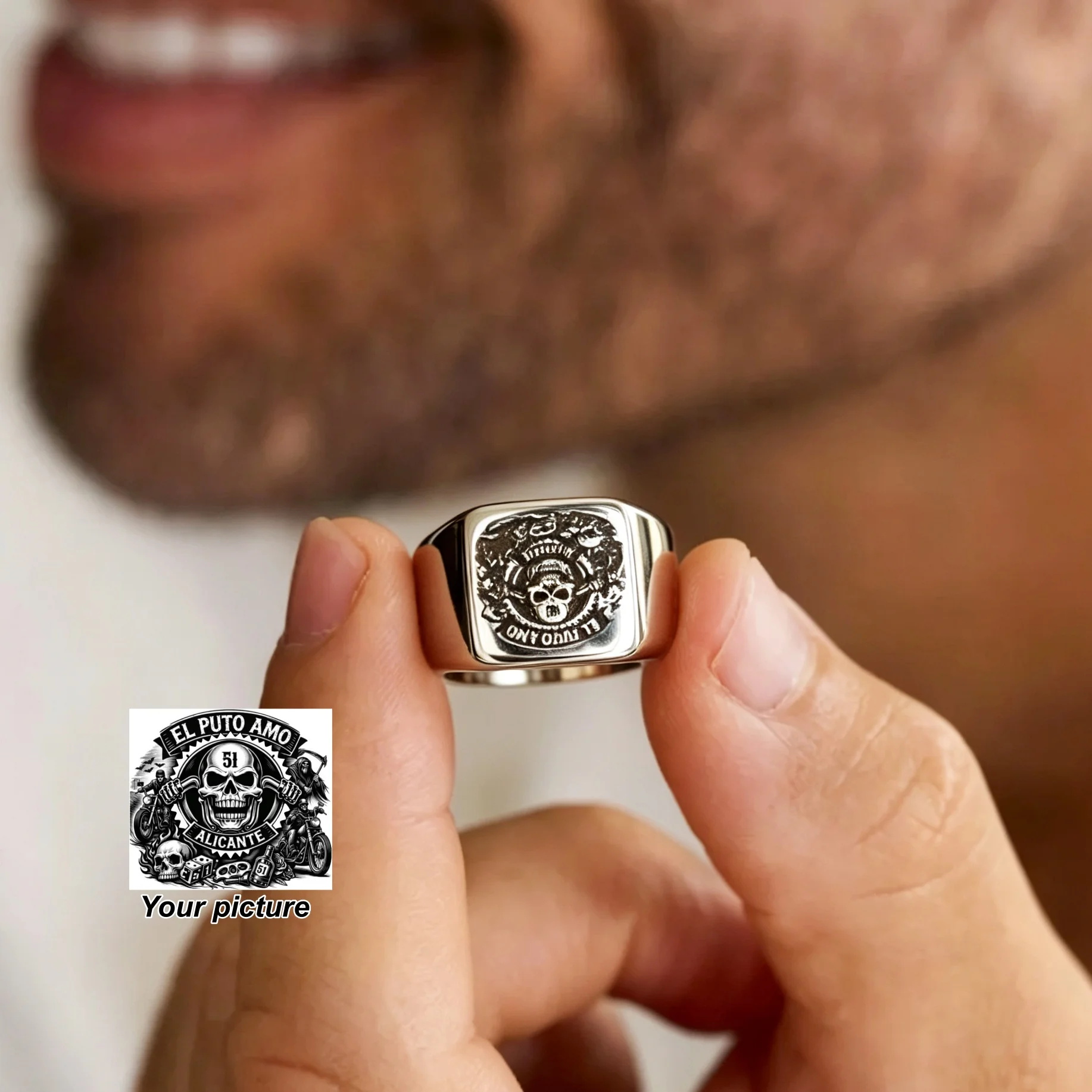 Custom Engraved Signet Ring For Men Personalized Square Stainless Steel Ring 2D Engrave Your Logo Crest Skull Biker Jewelry Gift