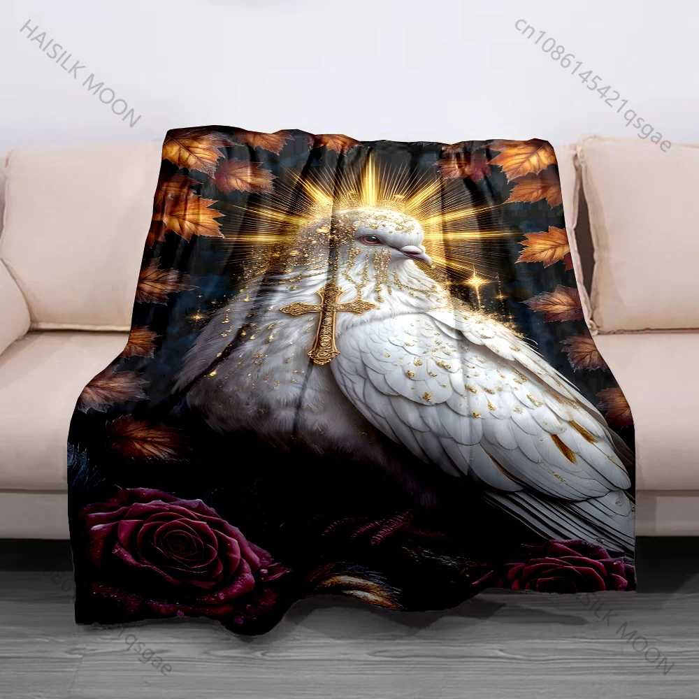 1PC Dove golden glow rose cross Print Believer Pray blanket Warm soft flannel material suitable for all seasons luxurious gift