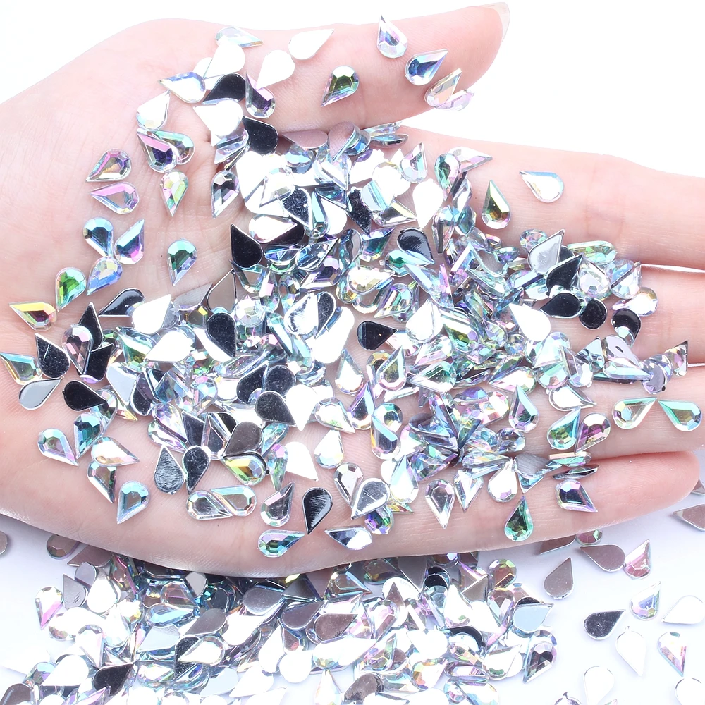 

4x6mm 1000pcs Flat Facets Acrylic Rhinestone Tear Shape Many Colors Choose DIY Nail Art Decorations Glue On Garments Crafts