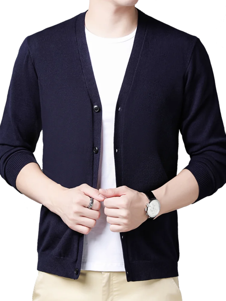 

Spring Autumn Men's Knitted Open Cardigan Thin Outerwear Pure Color Sweater Casual Slim Fit Fashionable Long Sleeve Shirt