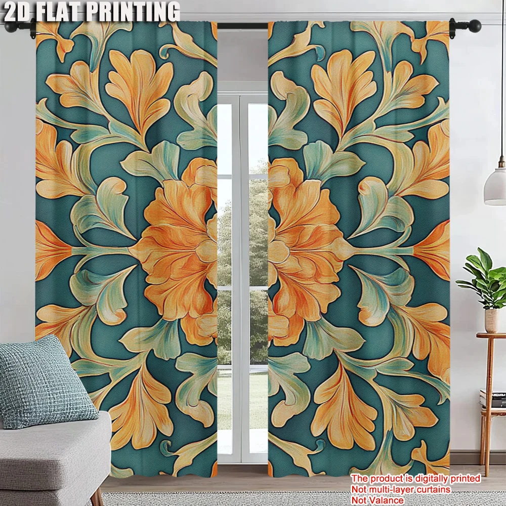 

2Pcs Art Flowers Digital Printed Window Curtains Polyester Material Suitable For Living Room Kitchen Bedroom Study Dining Room