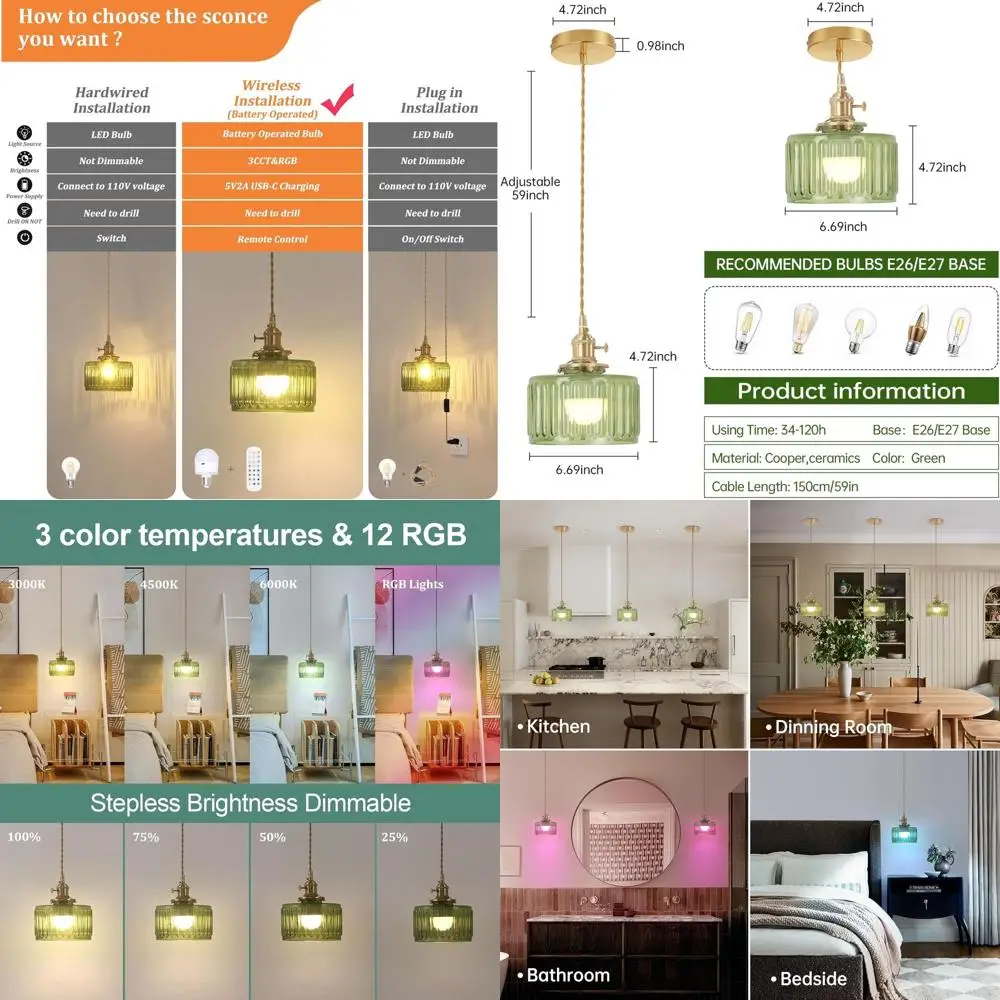 

Перезаряжаемый подвесной светильник 5000 мАч с пультом ДУ, регулируемый по высоте, для кухни, столовой и прихожей