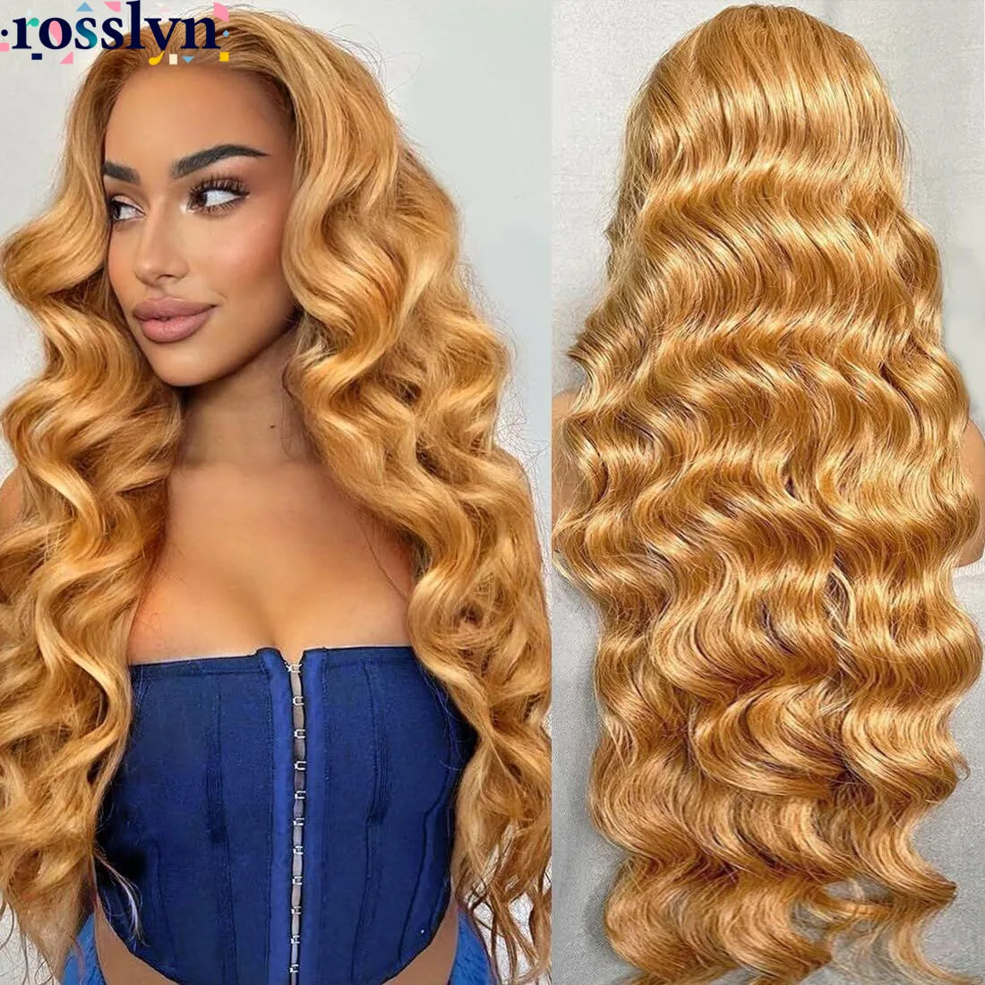 

Rosslyn 27 Медовый блондин Парик Человеческих волос 13x6 Объемная волна Фронтальный парик Парики из человеческих волос Высокая плотность Парики шнурка для женщин Предварительно выщипанные