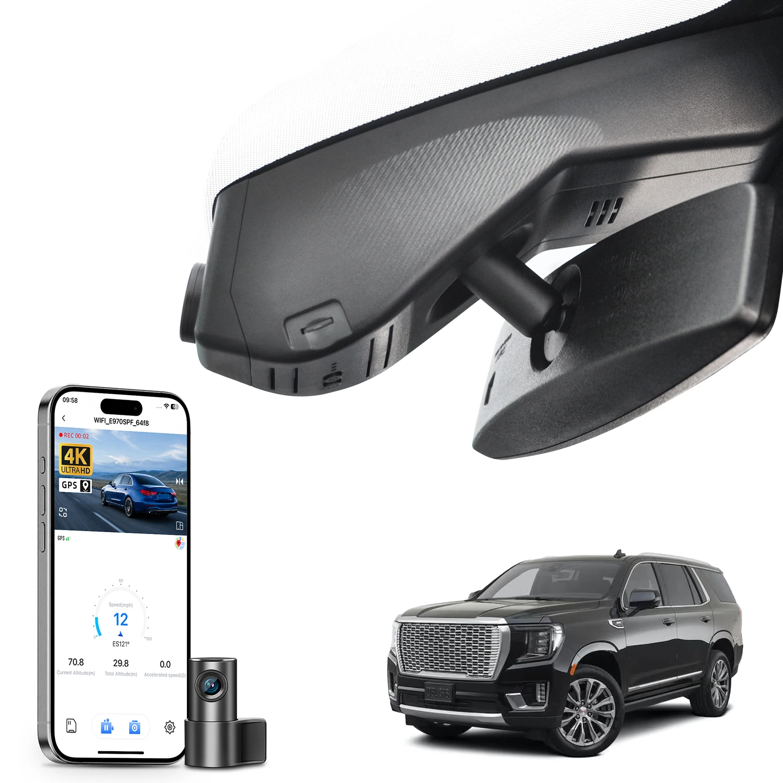 Cámara para Auto Mangoal 4K Dedicada para GMC Yukon y Yukon XL 2015-2026 con GPS, WiFi y Aplicación, Plug and Play