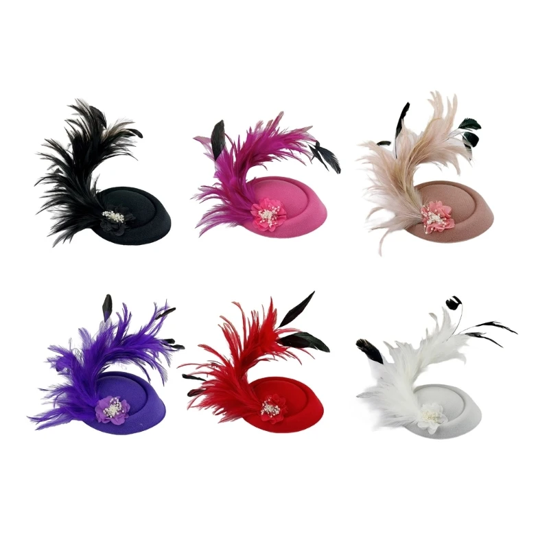 

Girly Feather Felt Hat Shape Hair Clip Banquet Party Headband for Teens Medieval Party Taking Photo Hairpin