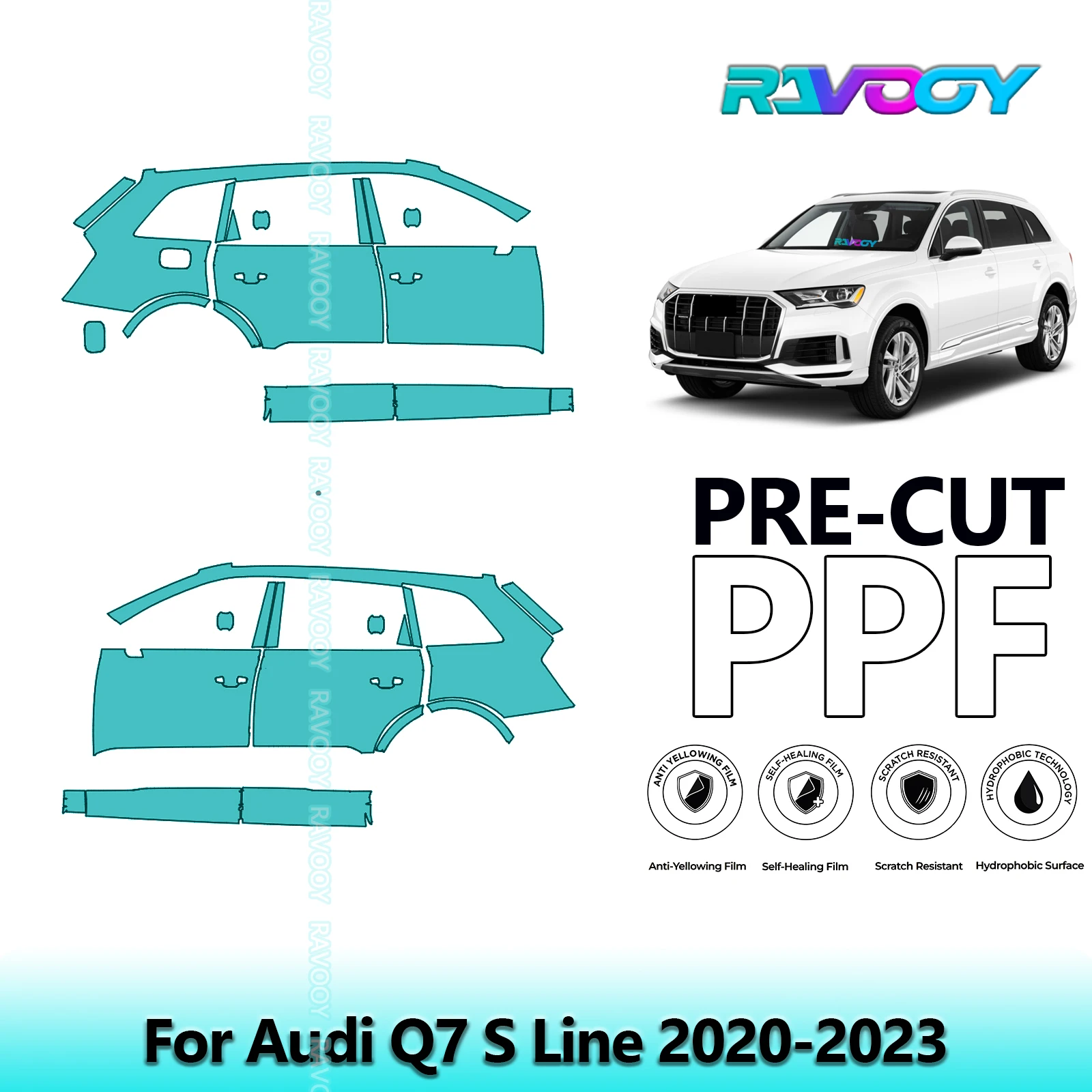 

For Audi Q7 S Line 2020-2023 8.5mil Clear Matte Pre-Cut PPF Door & A/B Pillar Kit TPU Paint Protection Film Set