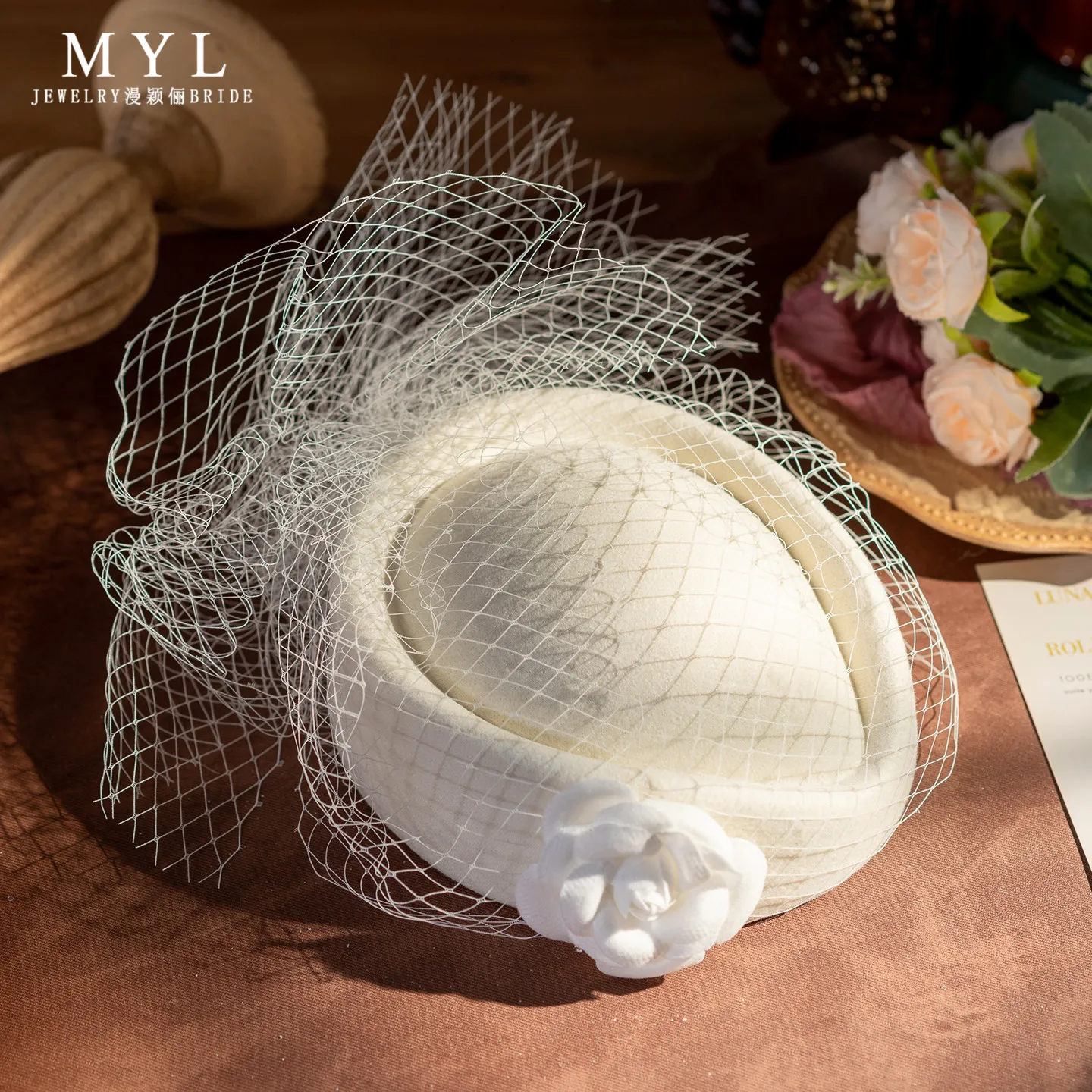 2026 Designer Wool Felt Flower Fascinator Hat Headpiece Women Ivory Woolen Beret Cap Winter Spring Bride Church Party Fedora Cap