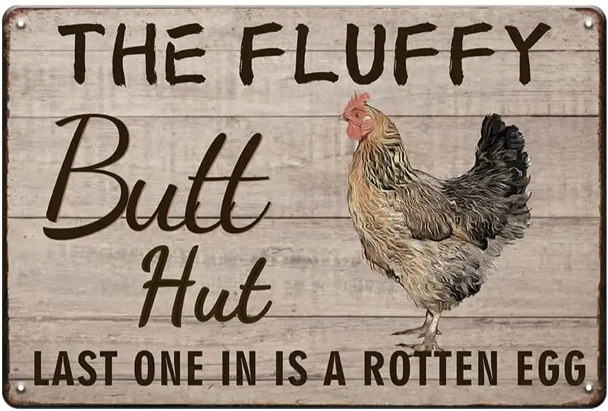 YOYI ART Funny Chicken Coop Signs for Outside - The Fluffy Butt Hut, Metal Tin Sign Vintage for Chicken Coop, Outdoor, Farmhouse