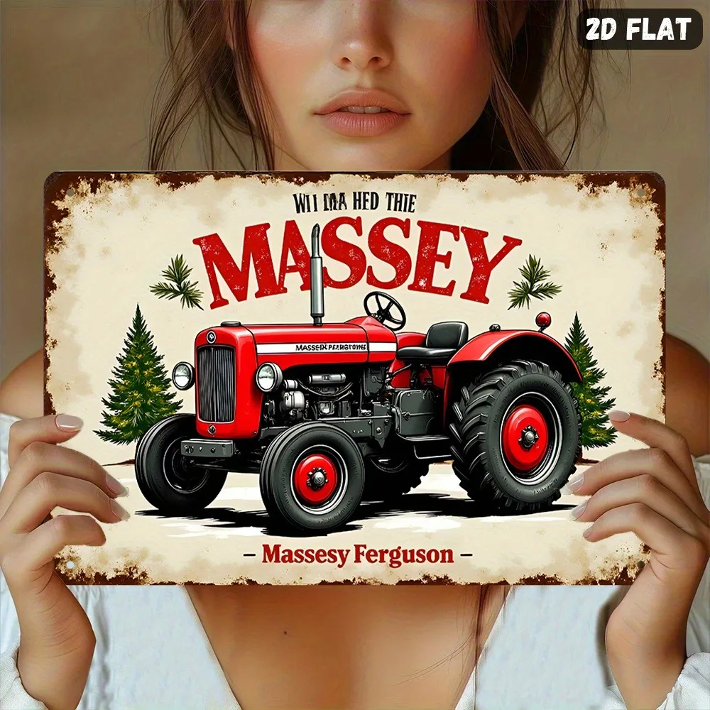 2D Flat Retro Farm Massey Ferguson Tractor Aluminum Sign, Indoor Wall Decoration Gift