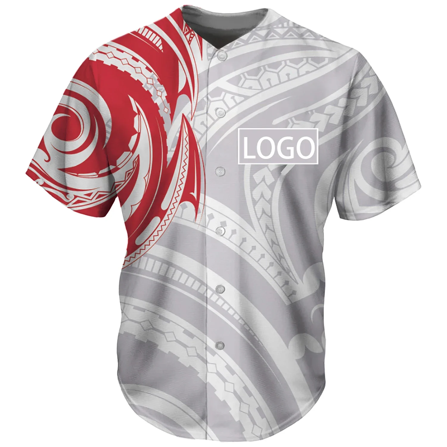 Men\'s Polynesian Tattoo Prints Football Team Shirt, Baseball Jersey, American Short Sleeve, Adult Breathable Button, LOGO/NAME