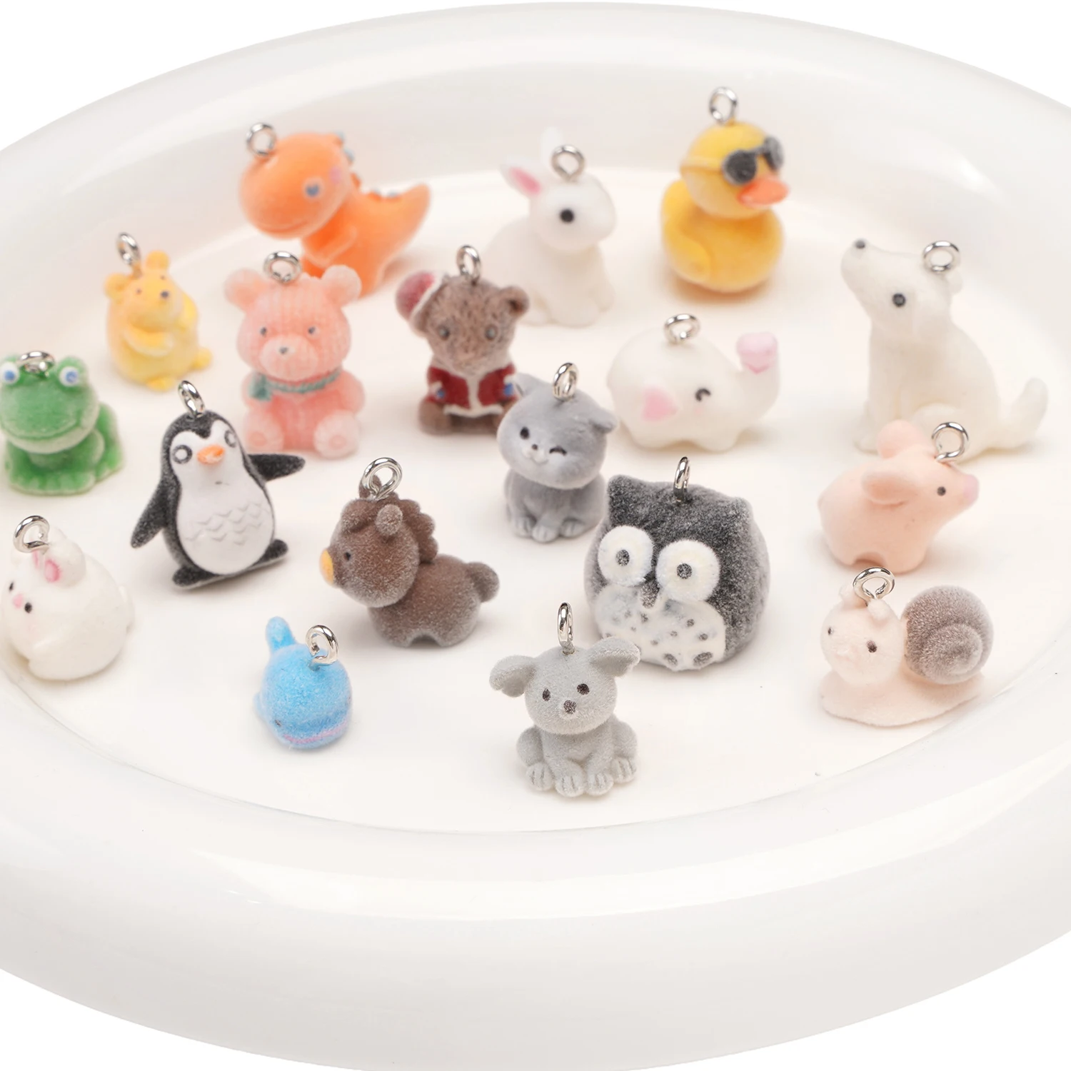3D Flocking Resin Animal Charms for DIY Jewelry