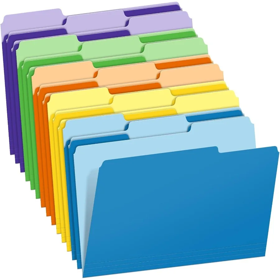 

Двухцветные папки для файлов, 15 папок формата Letter с 5 различными цветами, 1 3 вырезанными вкладками, школьные и офисные принадлежности