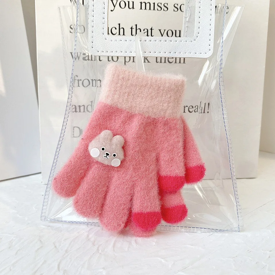 Cartoon Rabbit Gloves For Baby Girls Boy Velvet Warm Mittens Winter Warmer Mitts Glove Gift For Children