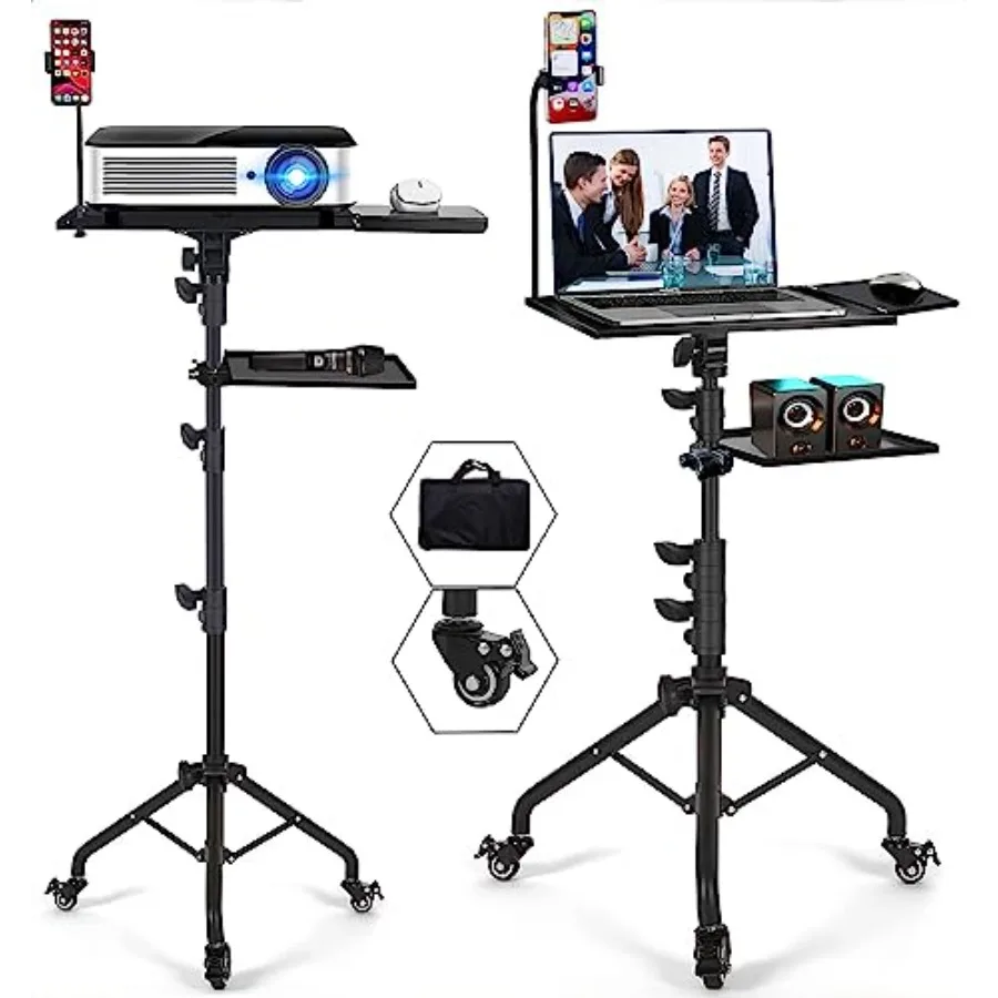 

Projector Tripod Stand with Wheels Adjustable Height Laptop Tripod Stand Treadmill Laptop Stand with 2 Shelves Mouse Tray Phone