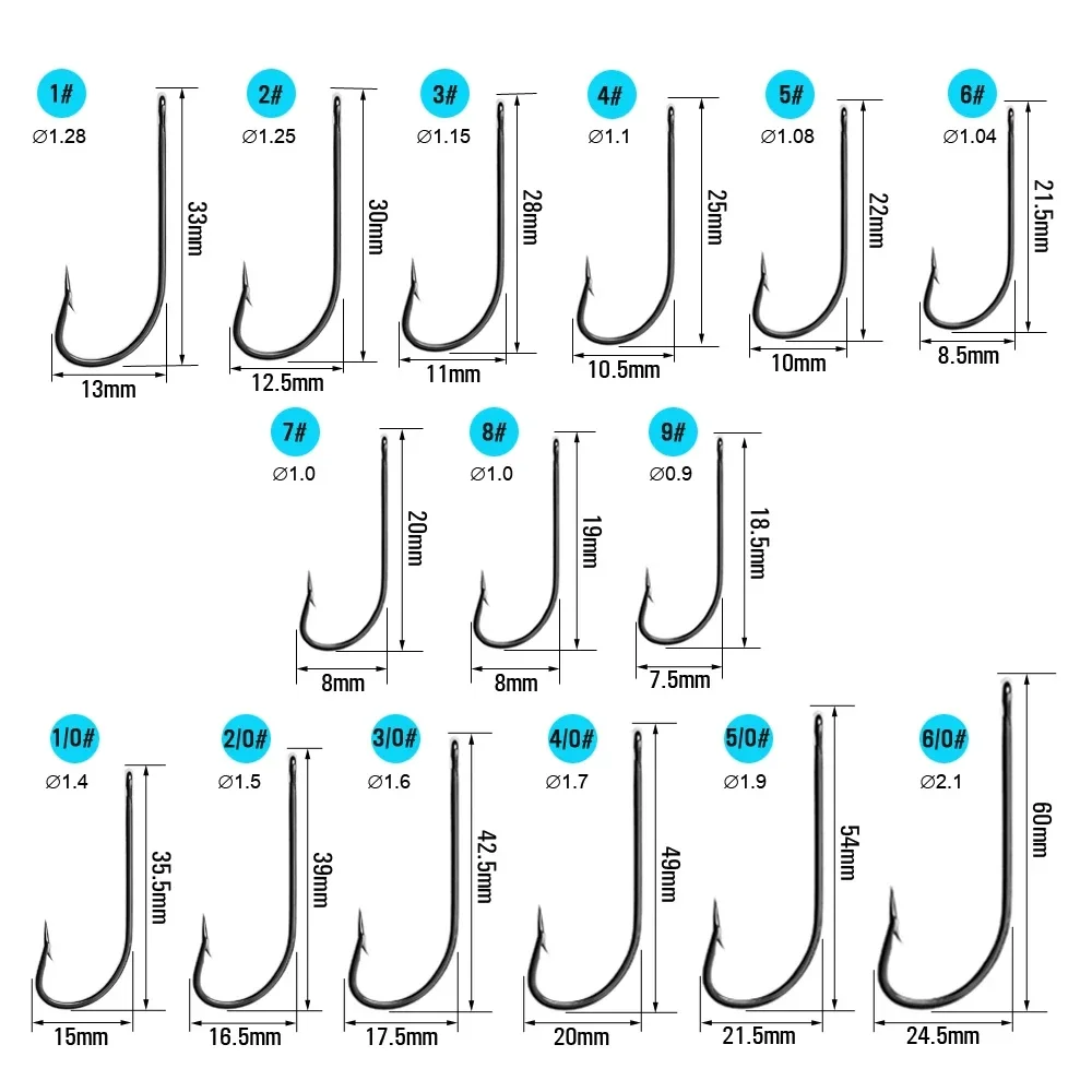 WIFREO 50pcs High Carbon Steel Barbed O'Shaughnessy Jig Hooks Long Shank Inshore Offshore Saltwater Fishing Hook Bait Hooks