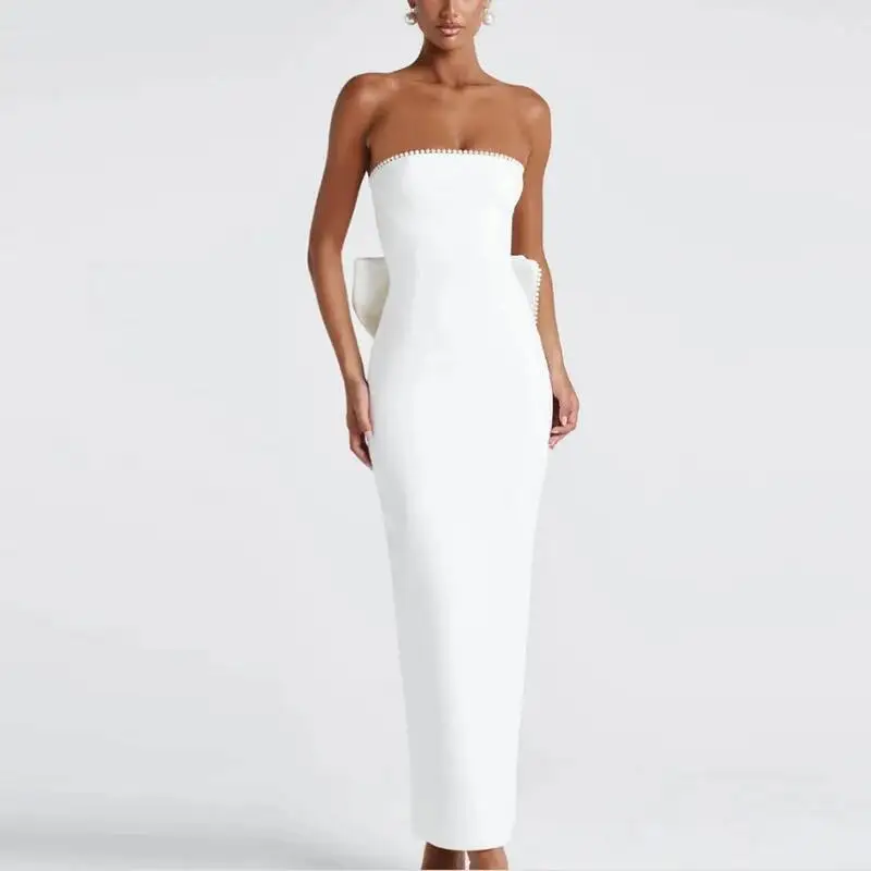 Sexy robes de soirée femmes 2025 été perle arc Club bal Maxi longue robe élégante sans manches dos nu moulante robes
