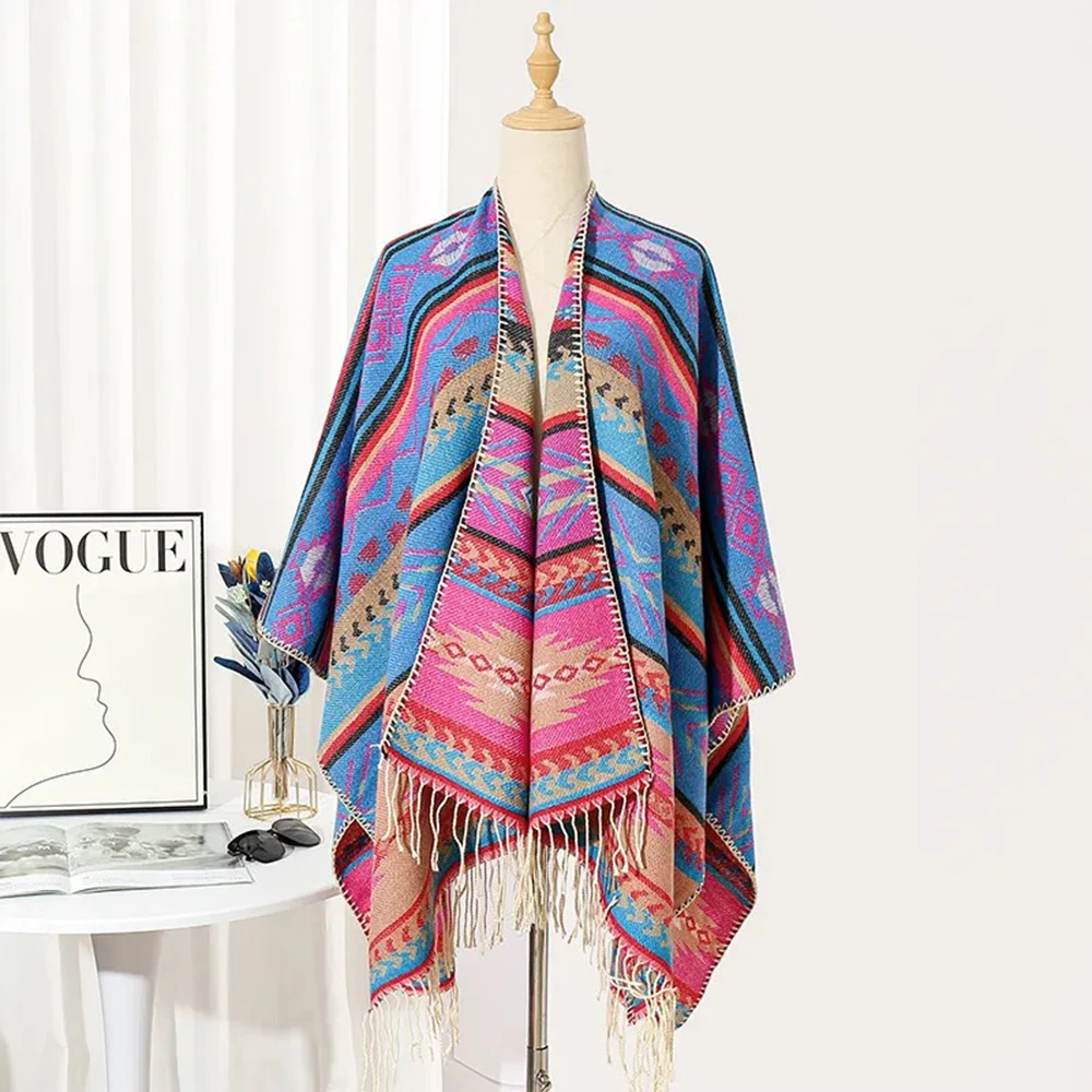 Mens Shawl Geometric Striped Imitation Cashmere Acrylic Scarf Fashion Travel Vacation Elegant All-Match Cape Scarf Unisex 2024