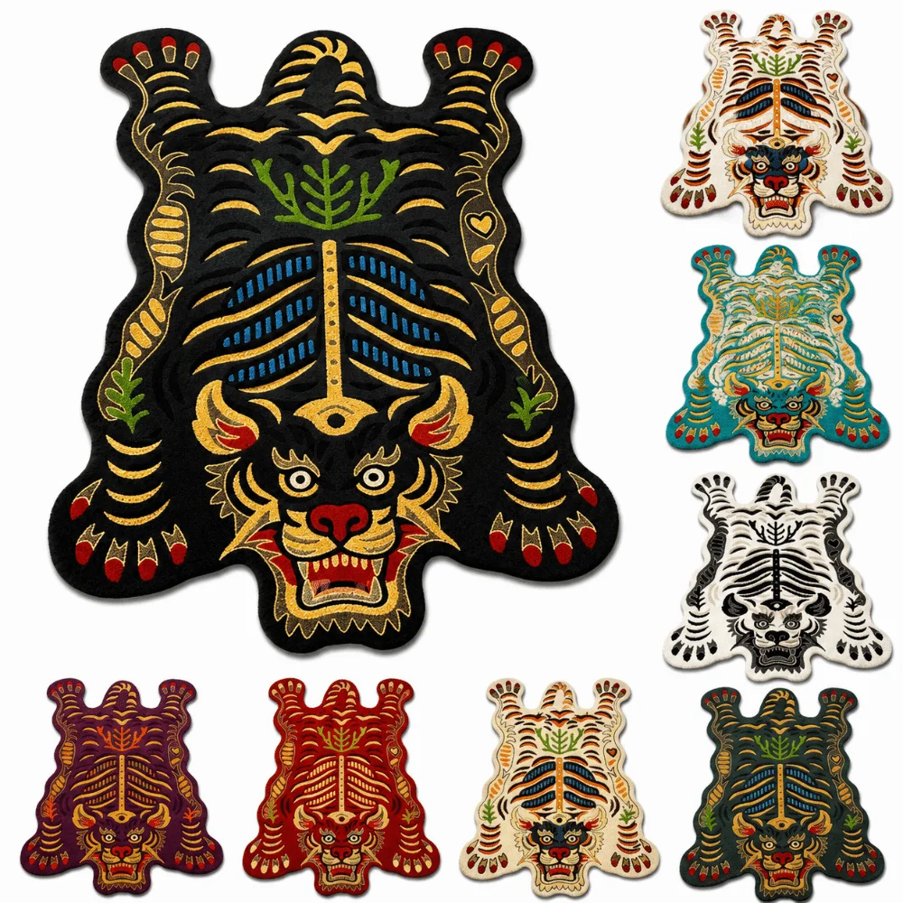 Durable Non Slip Tiger Carpet Lifelike Wear Resistant Creative Floor Mat 2D Flat Tiger Washable Bedside Rug Living Room