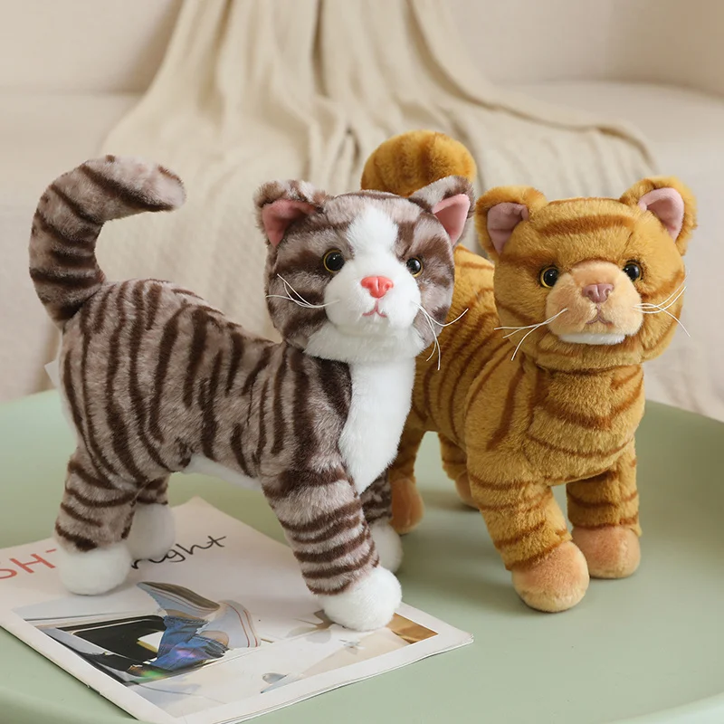 Realistic Tabby Cat Plush Toy with 360 Degree Rotating Head Collection Decoration Accessory Fashion Creative Unique