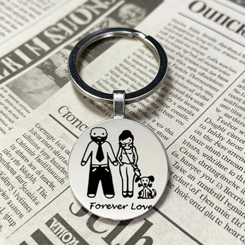 Lighthouse Harbor Pattern Mom Dad Glass Dome Keychain I Love You Family Key Ring Gift For Best Mother Father Parent Child Charm