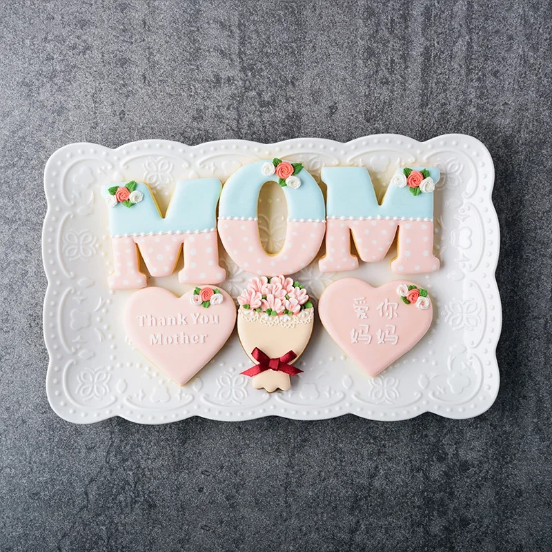 New Mother\'s Day Cookie Mold Mom Love Heart Shaped Cartoon Fondant Icing Cookie Cutter Novice DIY Baking Tool Cake Decorating