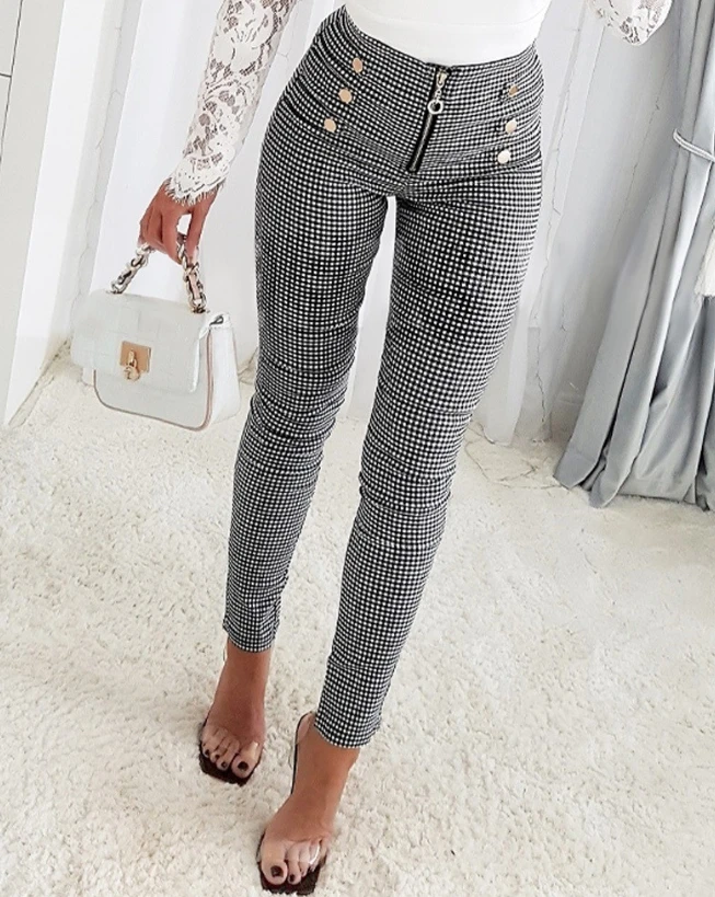 

Women's Pants 2023 Winter New Fashion Casual High Waist Foundation Versatile Fit Print Zipper Design Work Pants Y2K Clothing