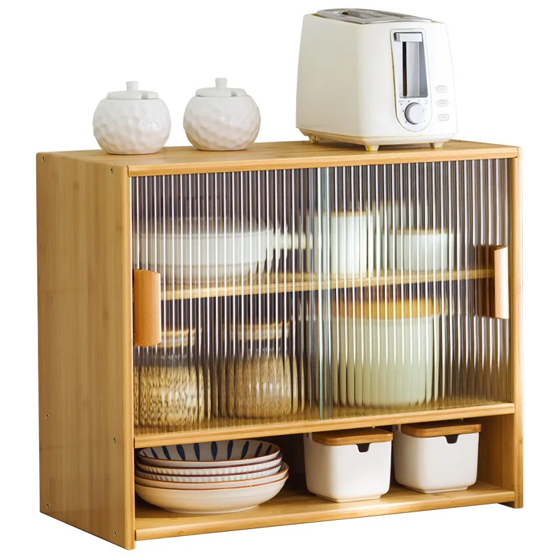 

Japanese style desktop side cabinet countertop glass door cupboard rack
